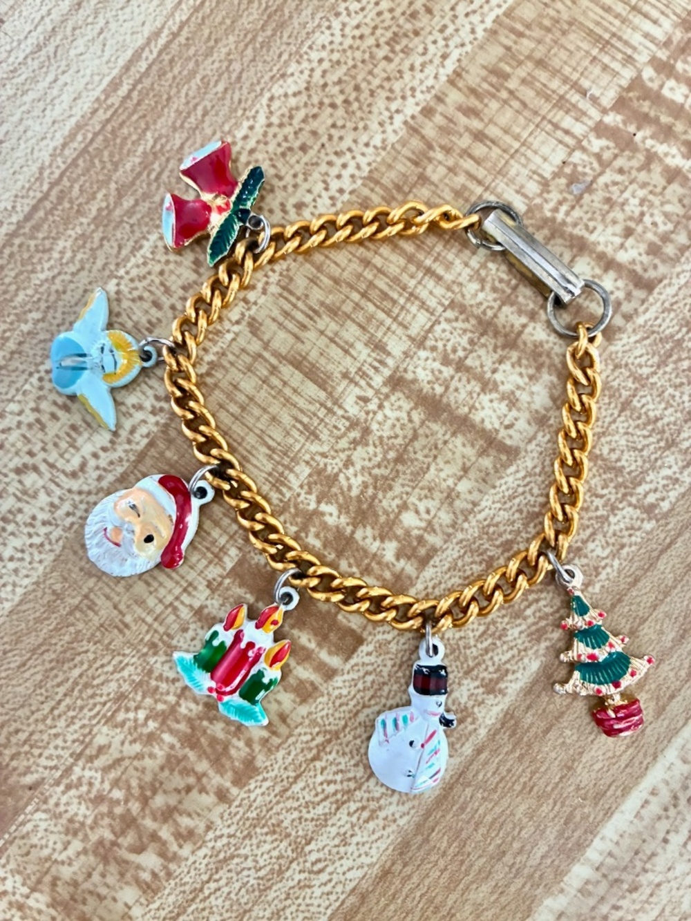 VTG 1960s Girls Christmas Holiday Charm Bracelet